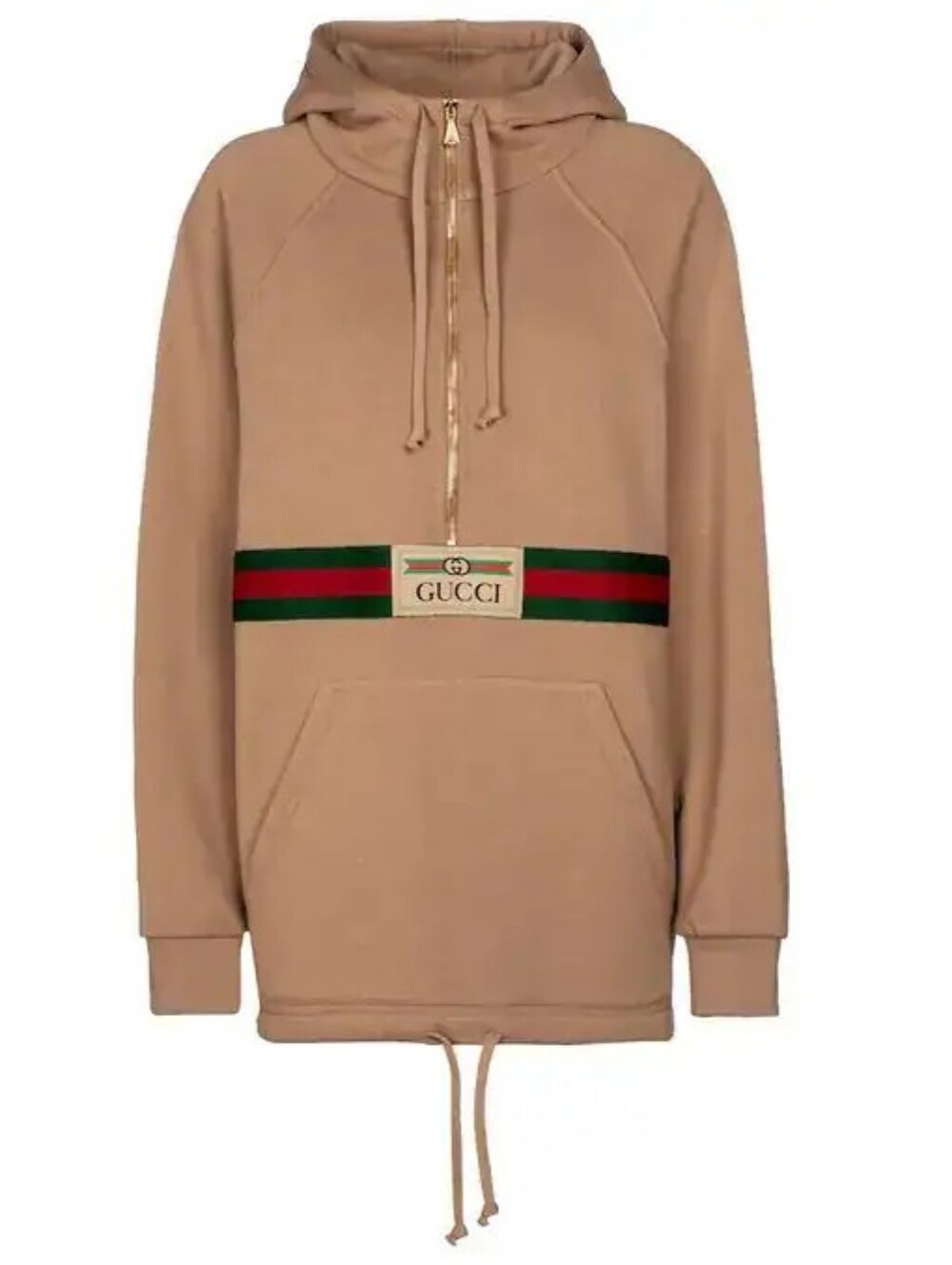 Gucci Caramel Logo Web Half-Zip Cotton Hoodie - XS